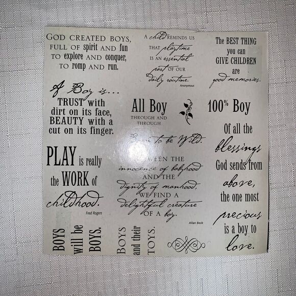 Stamp Set Simple Thoughts Boy Polymer Cling Scrapbook Card Craft Phrases Verse - Picture 2 of 9